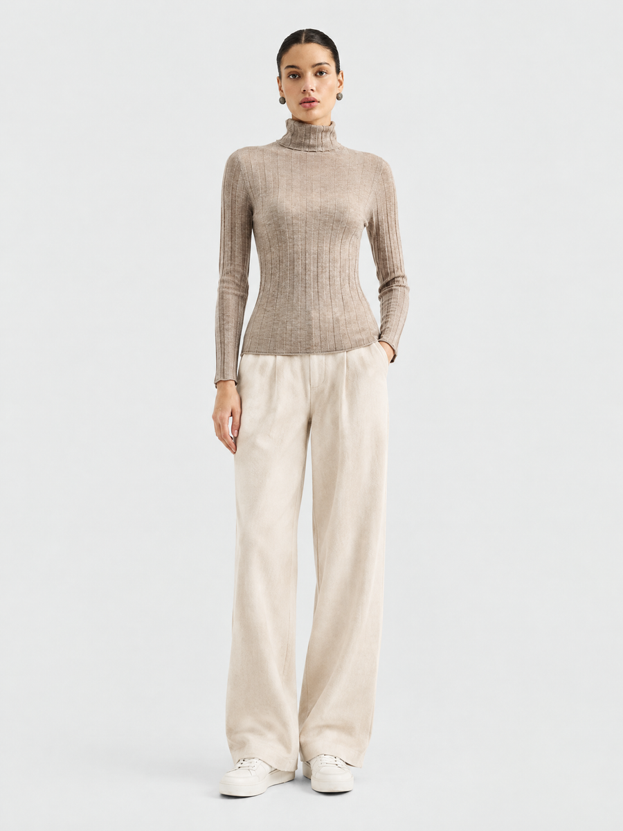 Ribbed wool-blend turtleneck sweater