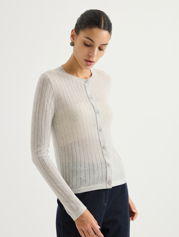 Ribbed crewneck cardigan — BL3621777