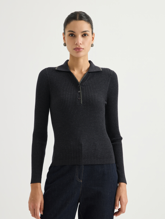 Ribbed half-zip knit sweater