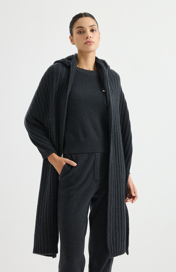 Long ribbed knit cardigan