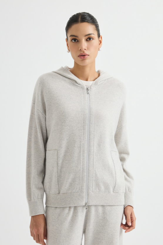 Zip-front knit hoodie