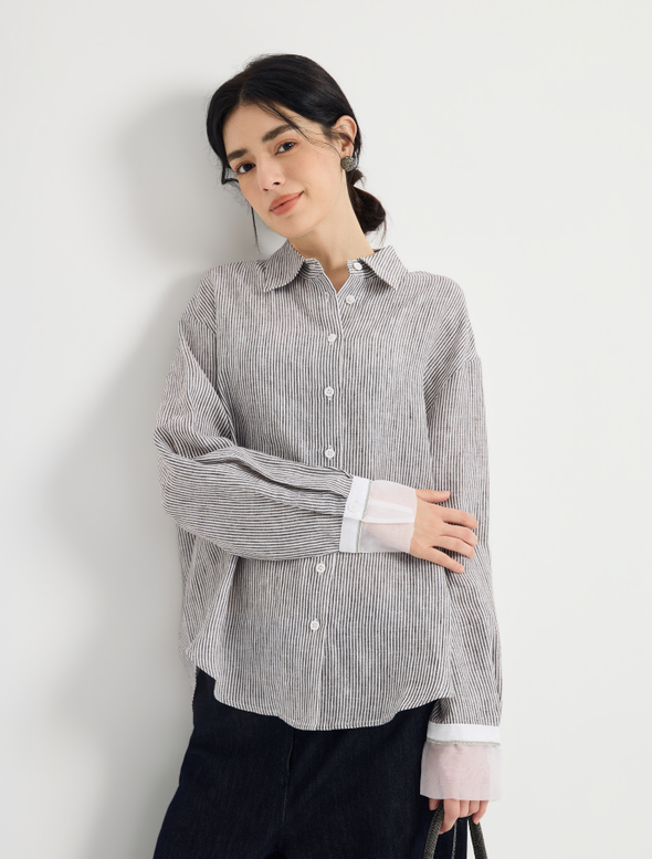 Linen and silk striped shirt | KT7623900