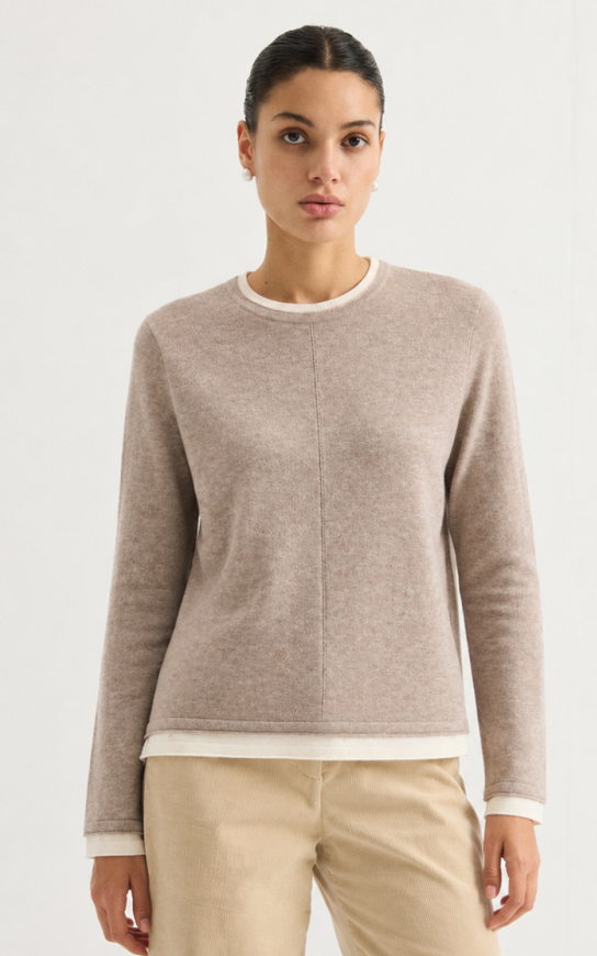 Contrast-trim crewneck knit sweater