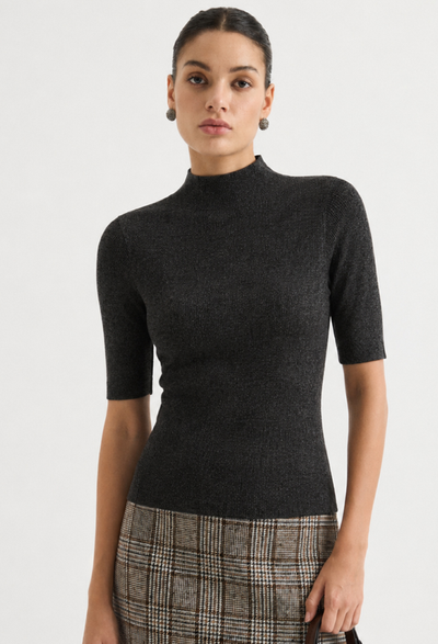 Short-sleeve mock-neck knit top | MZ62004