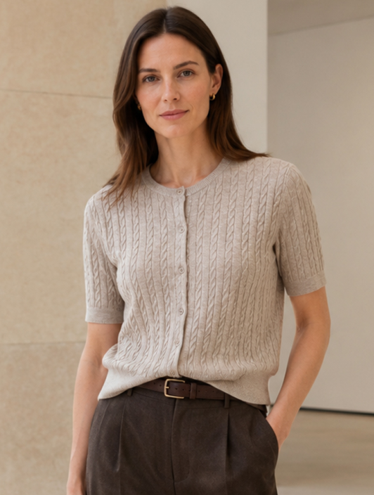 Short-sleeve cable-knit top