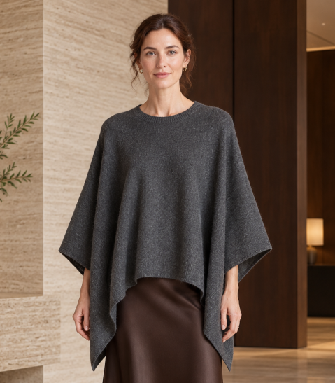 Asymmetric knit poncho — MZ62021