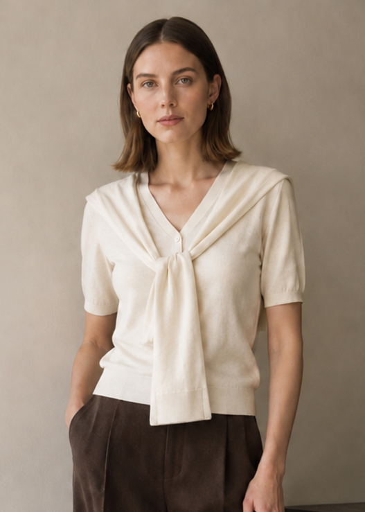 Tie-front short-sleeve knit top