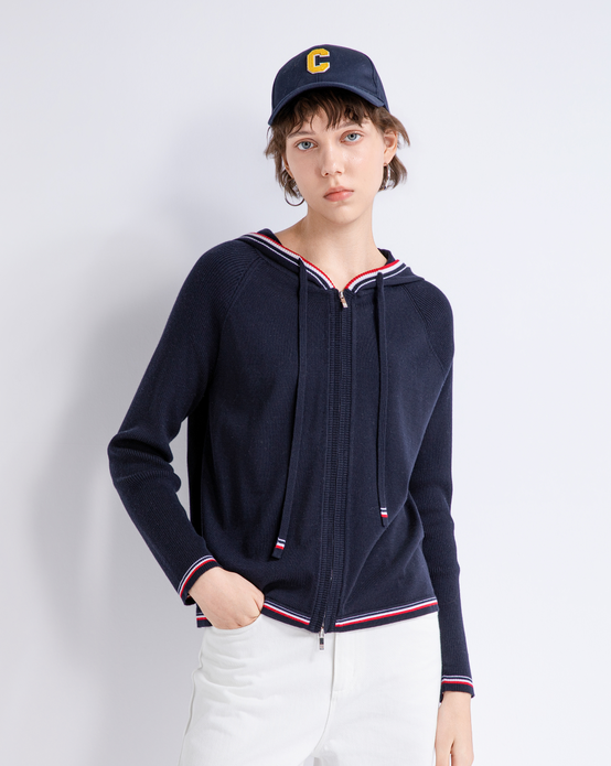 Contrast-trim wool zip hoodie