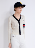 Contrast-trim wool v-neck cardigan | TH862007