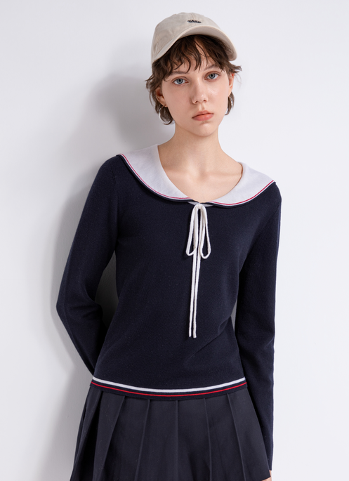 Tie-neck wool sweater