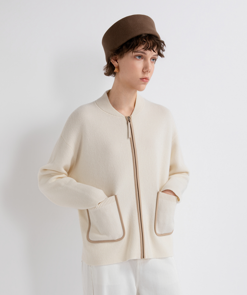 Contrast-pocket zip cardigan