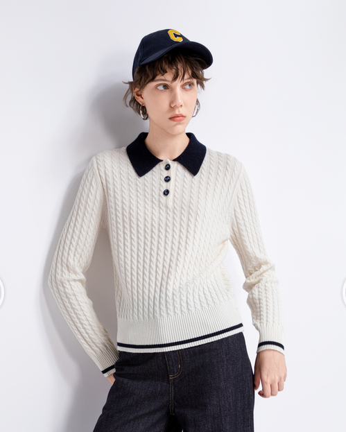 Cable-knit polo sweater