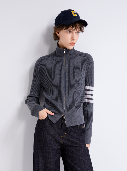 Ribbed zip cardigan