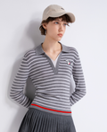 Striped open-collar knit sweater — TX862005