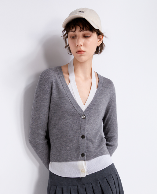 Contrast-trim V-neck cardigan — TX862048