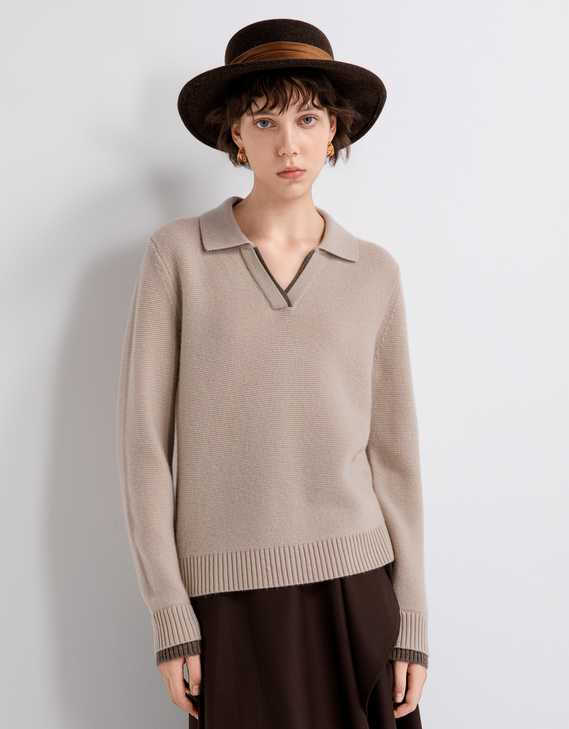 Open-collar knit sweater
