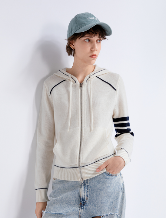 Contrast-trim zip hoodie