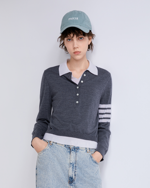 Contrast-collar polo sweater — TY862011