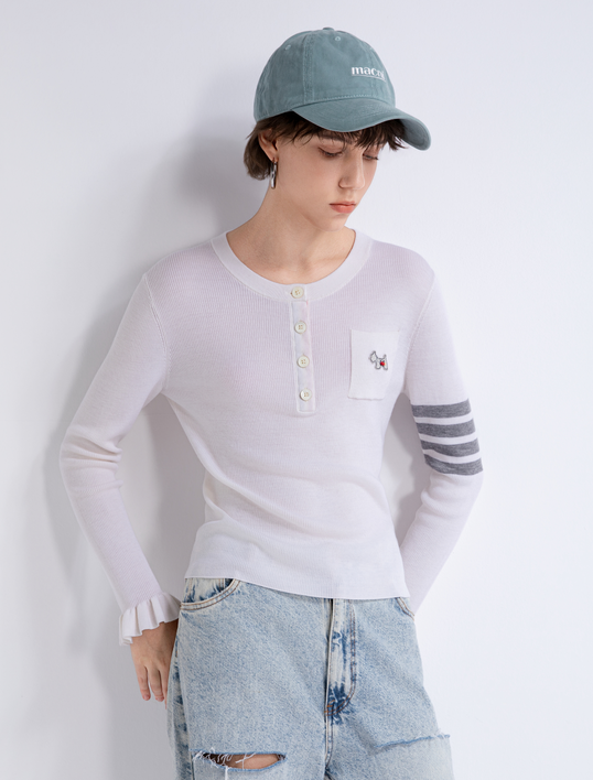 Contrast-stripe henley sweater