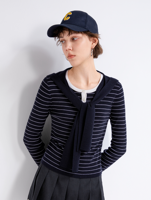 Striped tie-front cardigan — TY862025