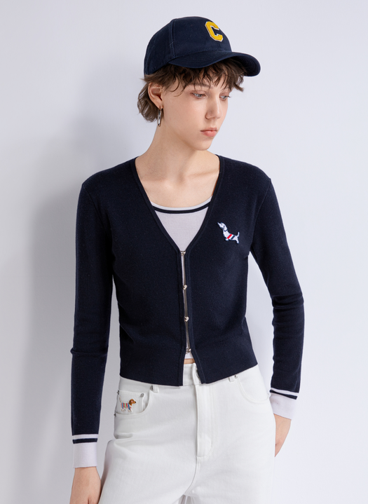 Contrast-trim zip cardigan