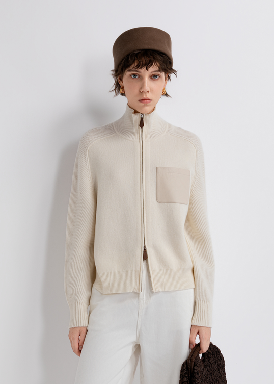 Contrast-pocket zip cardigan — TY862152