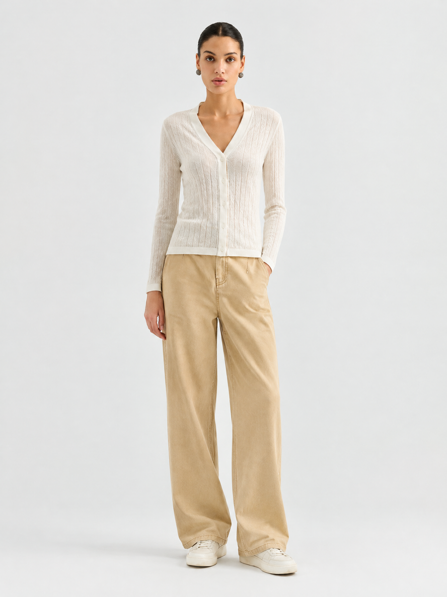 Ribbed wool-blend v-neck cardigan