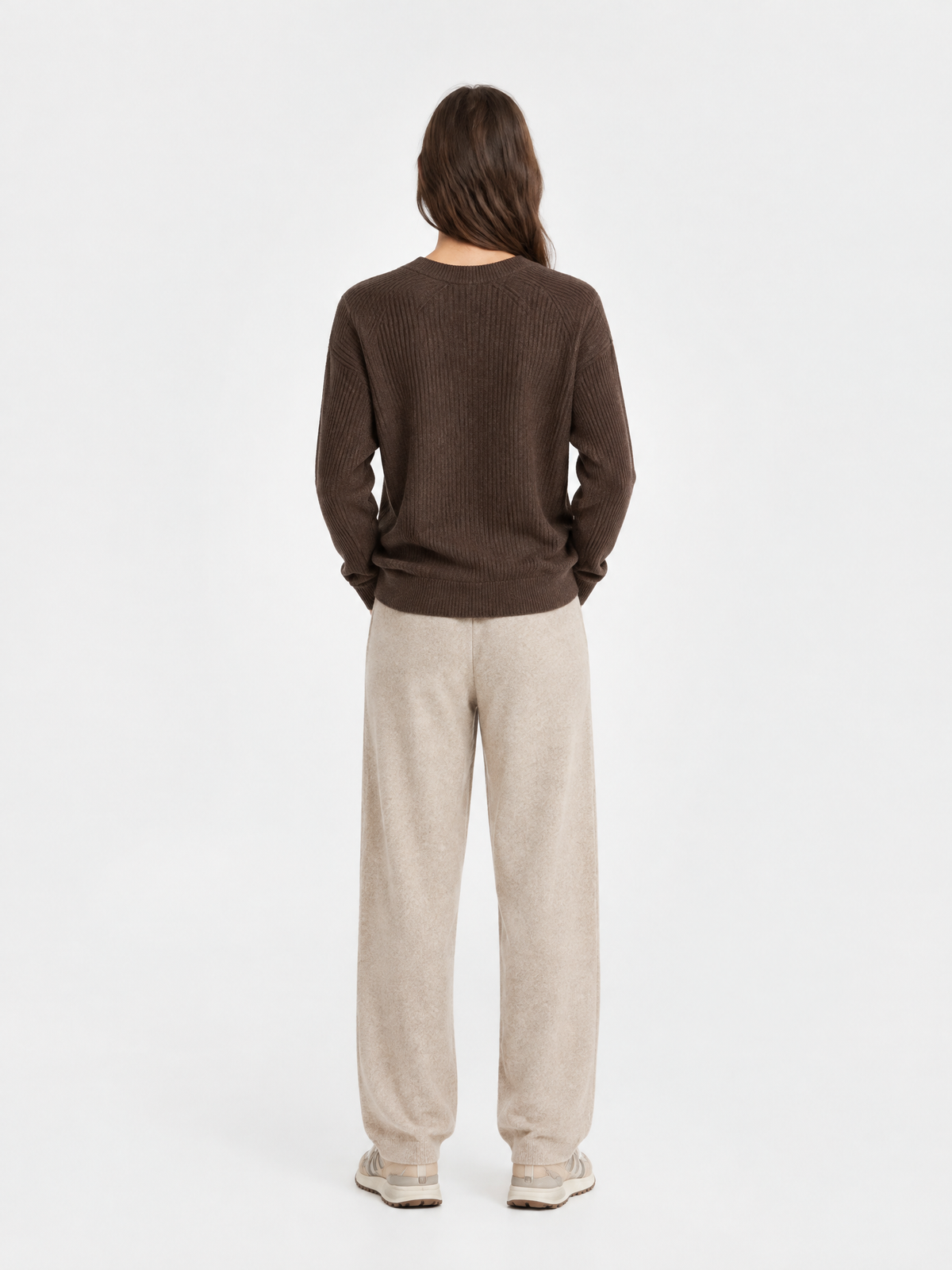 Ribbed wool-blend v-neck sweater — Back view