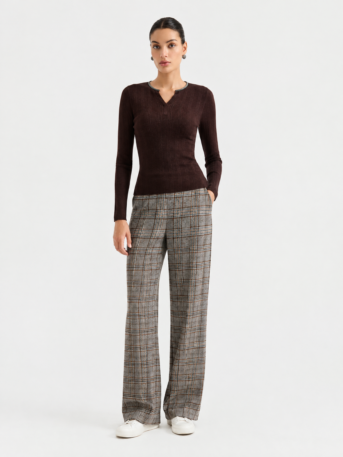 Ribbed wool-blend v-neck sweater — Front view