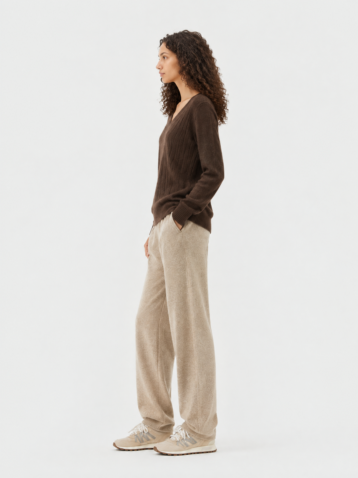 Ribbed wool-blend v-neck sweater — Side view