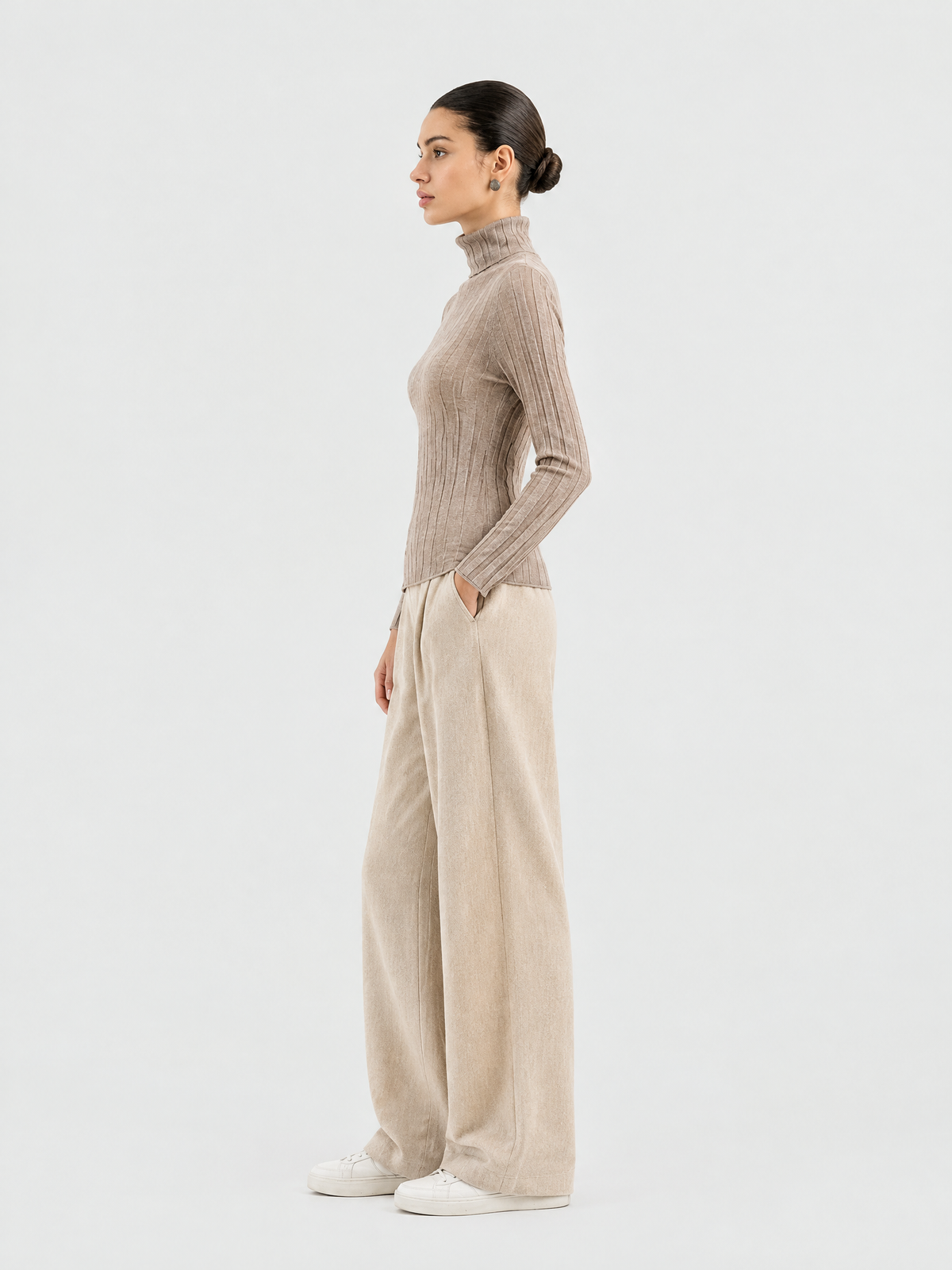 Ribbed wool-blend turtleneck sweater — Side view