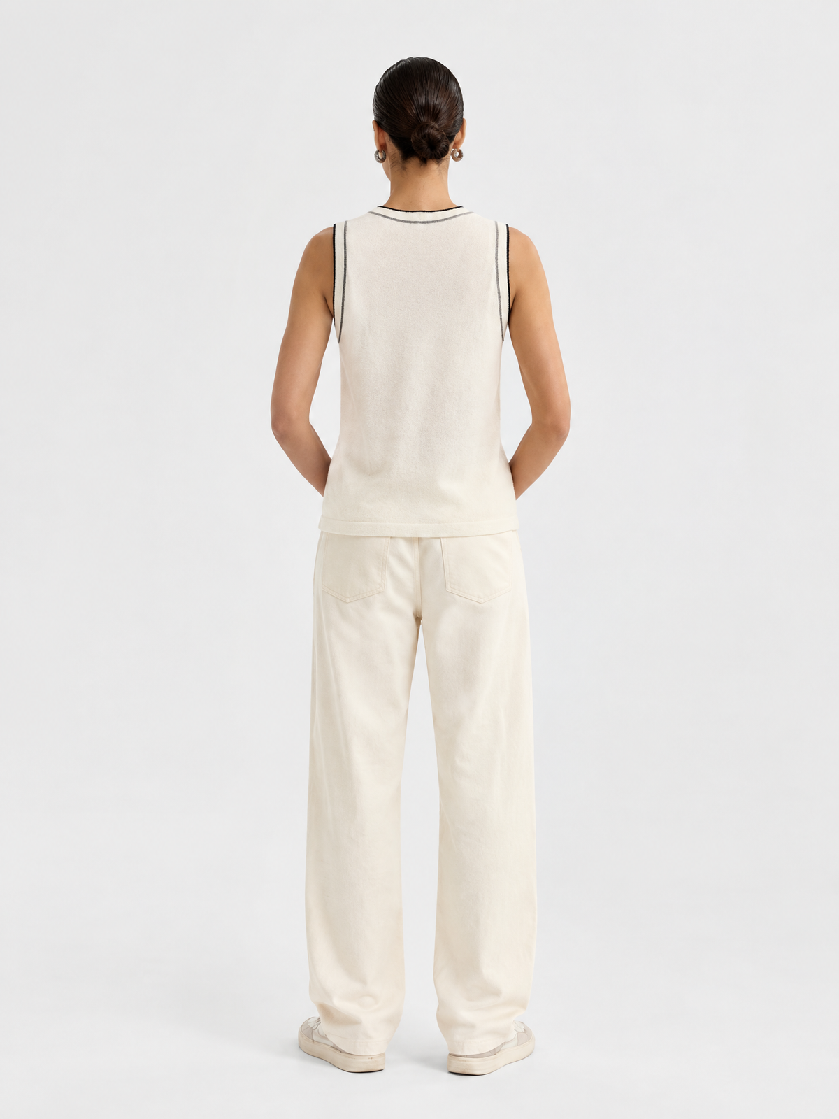 Contrast-trim cashmere-blend knit vest — Back view