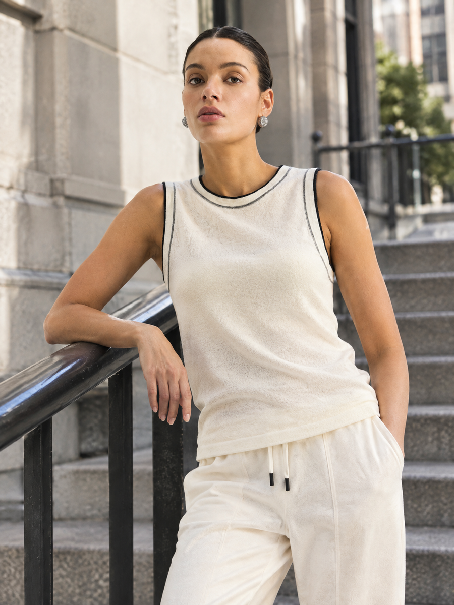 Contrast-trim cashmere-blend knit vest