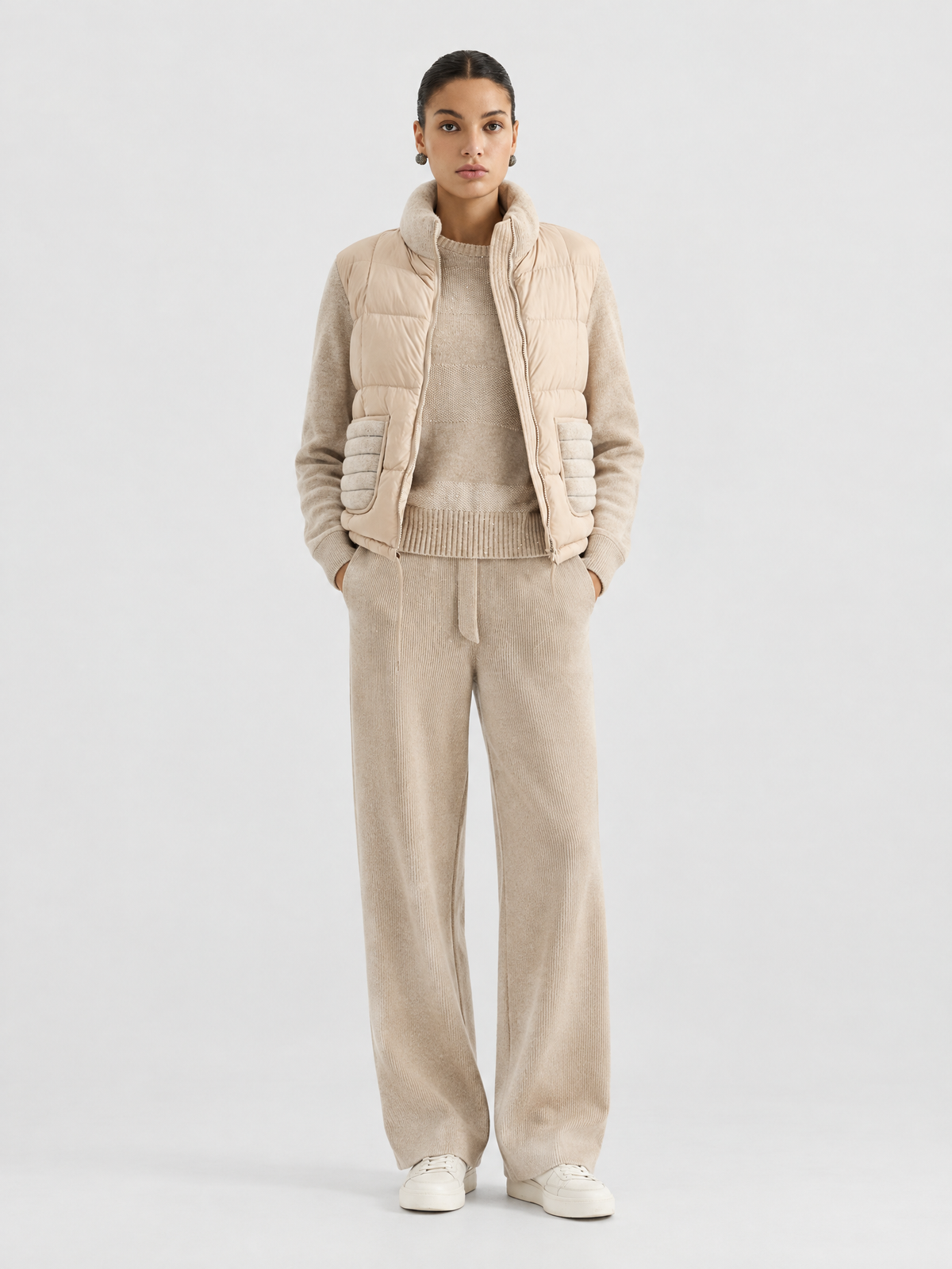 Wool-knit goose-down jacket — Front view