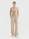 Short-sleeve half-zip cashmere top — Front view