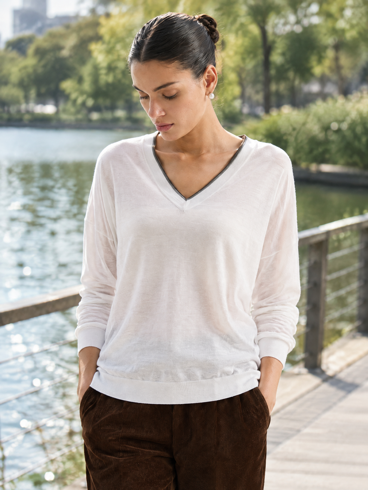 V-neck knit sweater — Lifestyle scene