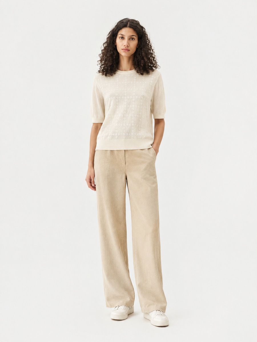 Short-sleeve textured knit top