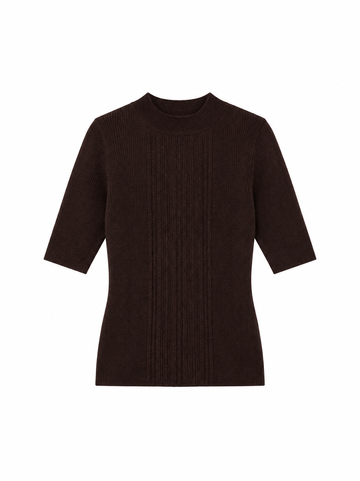 Short-sleeve mock-neck knit top — Flat-lay view