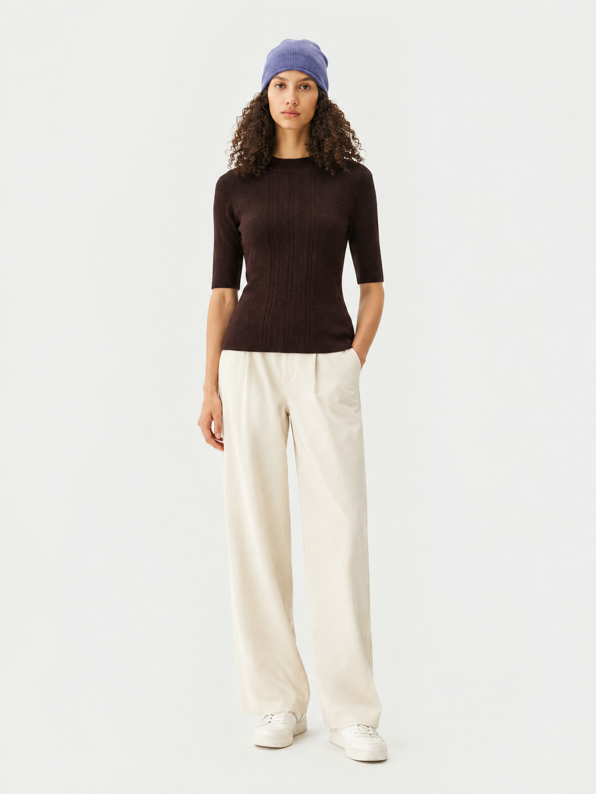 Short-sleeve mock-neck knit top — Front view