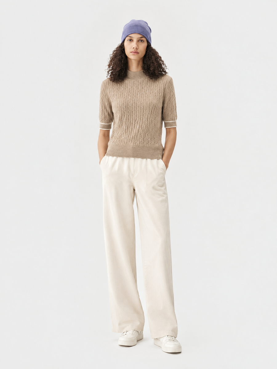 Short-sleeve cable-knit top