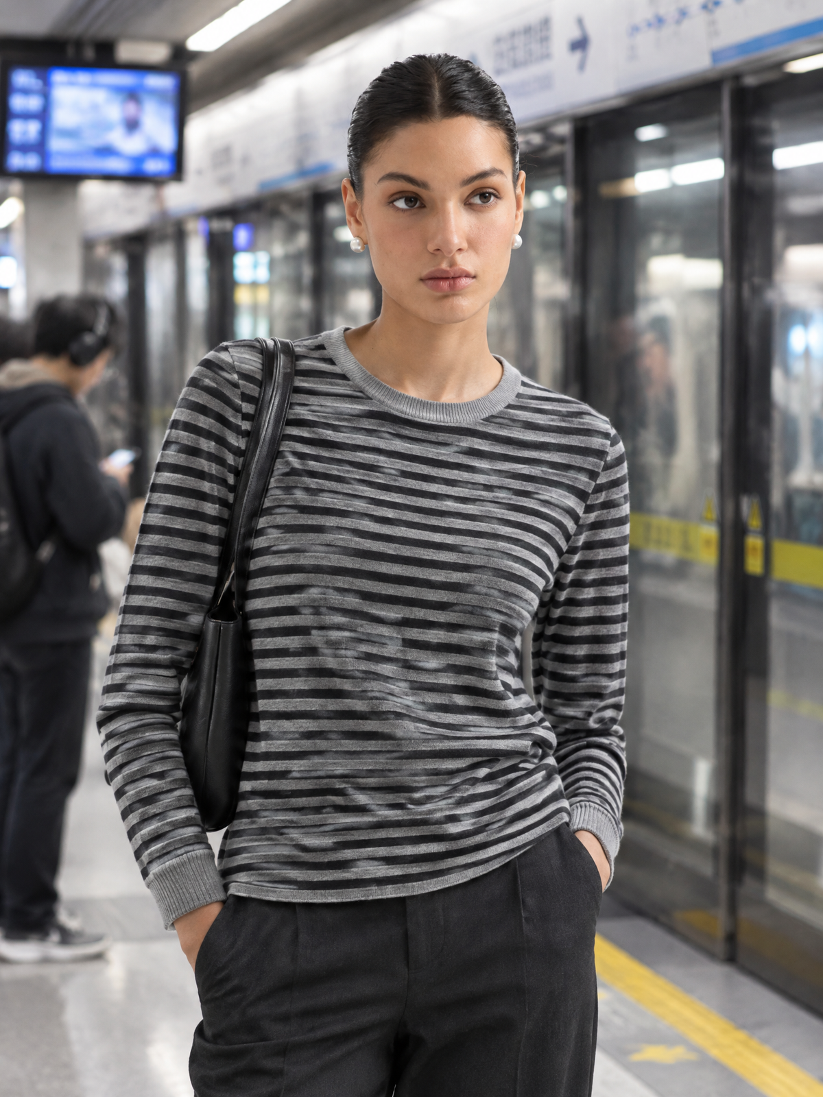 Striped crewneck sweater — Lifestyle scene
