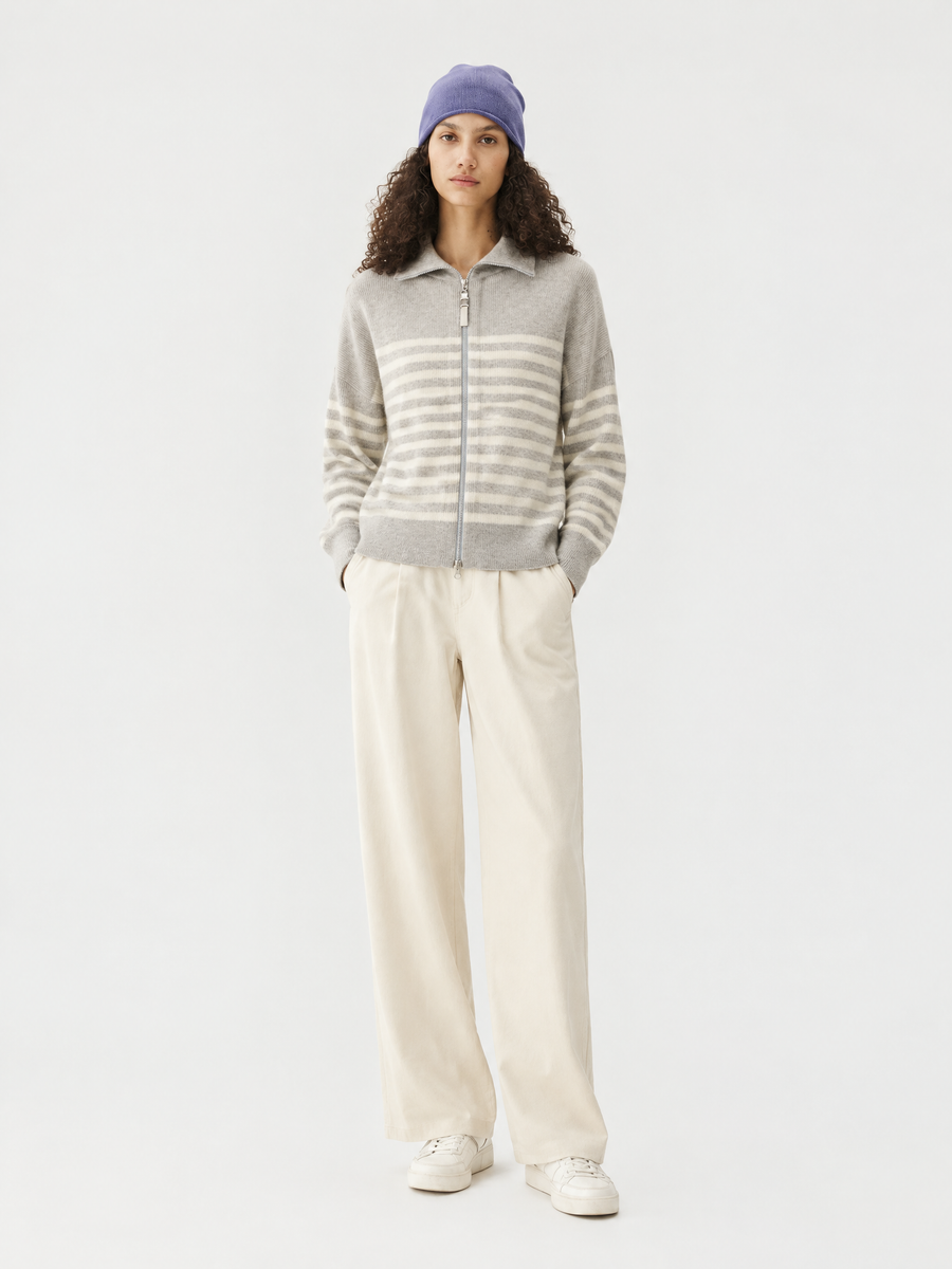 Striped zip-front cardigan