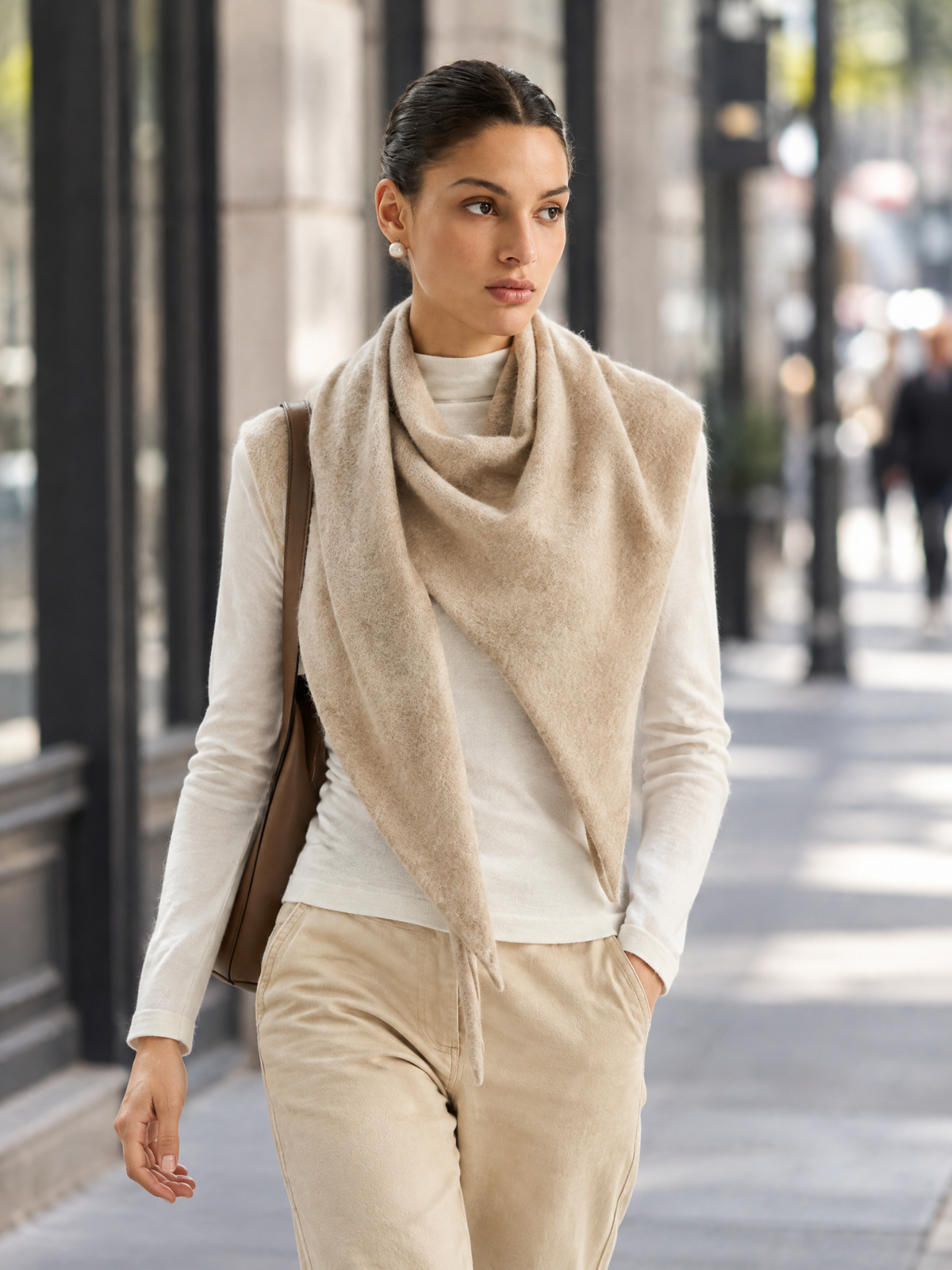 Draped open-front knit vest — Lifestyle scene