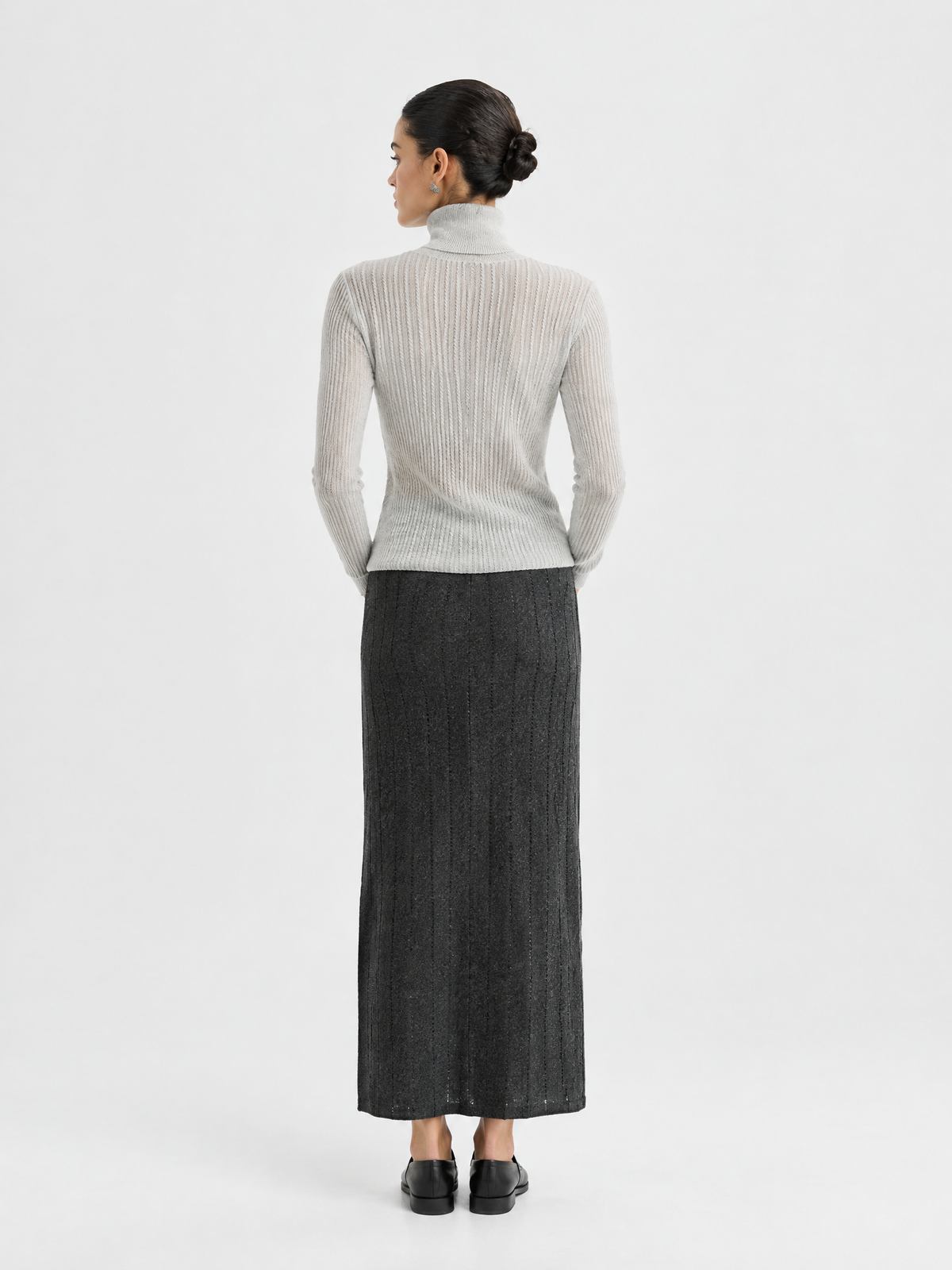 Ribbed mock-neck knit sweater — Back view