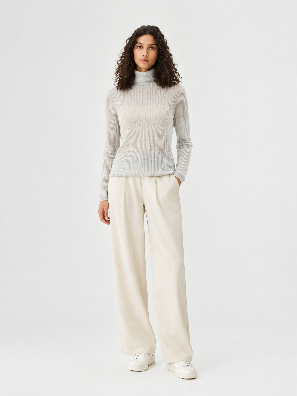 Ribbed mock-neck knit sweater — Front view
