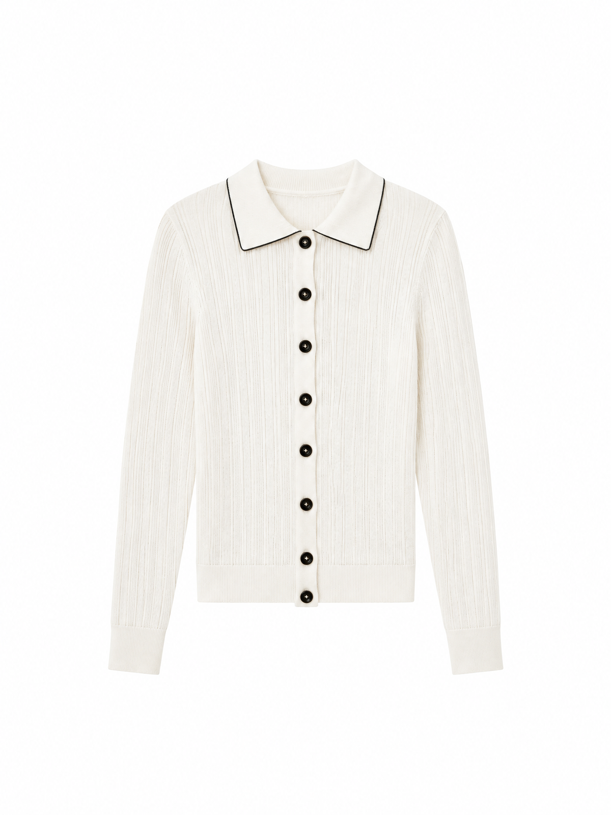 Polo-collar knit cardigan — Flat-lay view