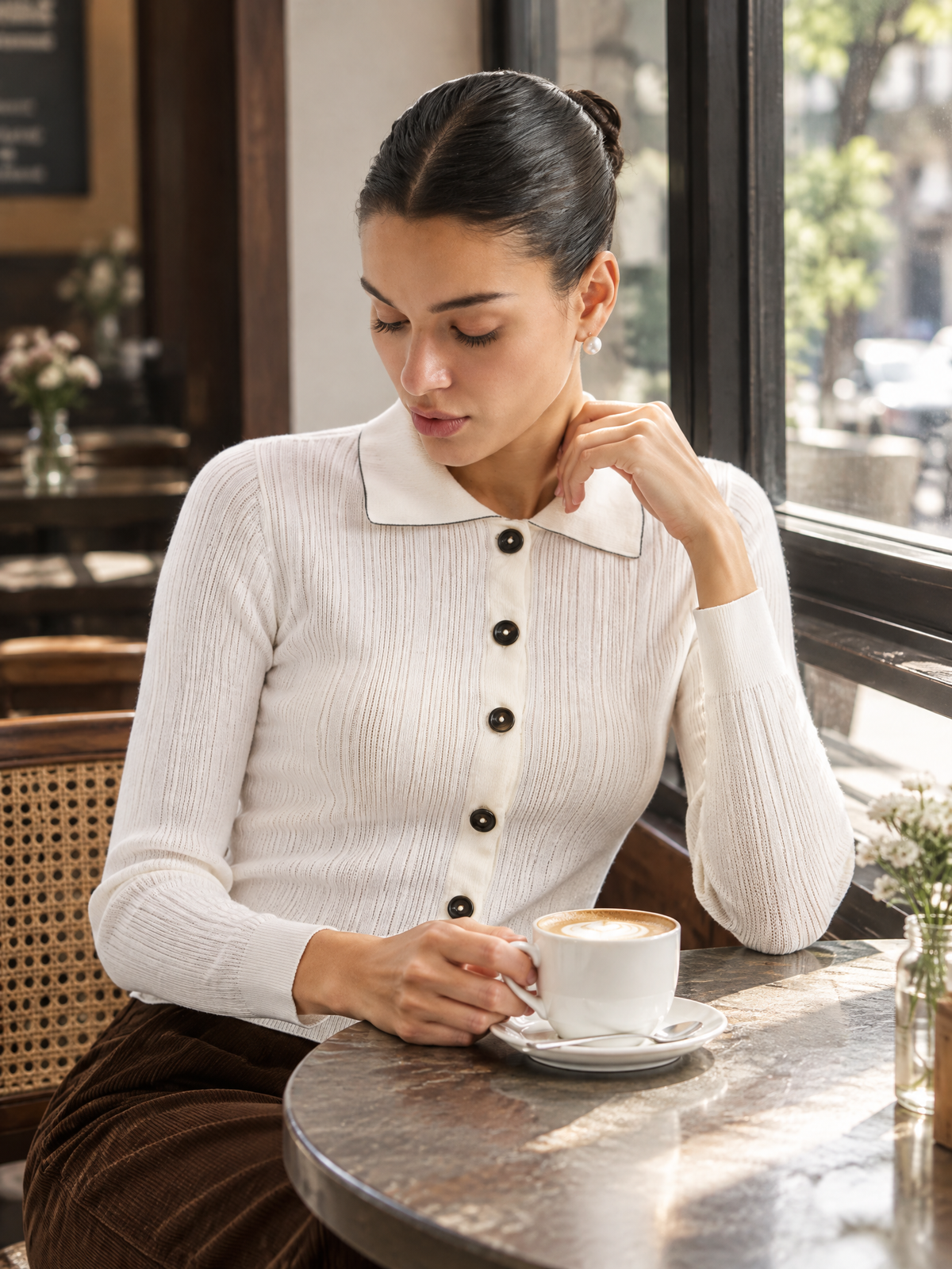 Polo-collar knit cardigan — Lifestyle scene