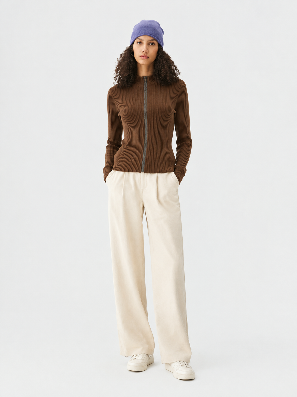 Ribbed zip cardigan — Front view