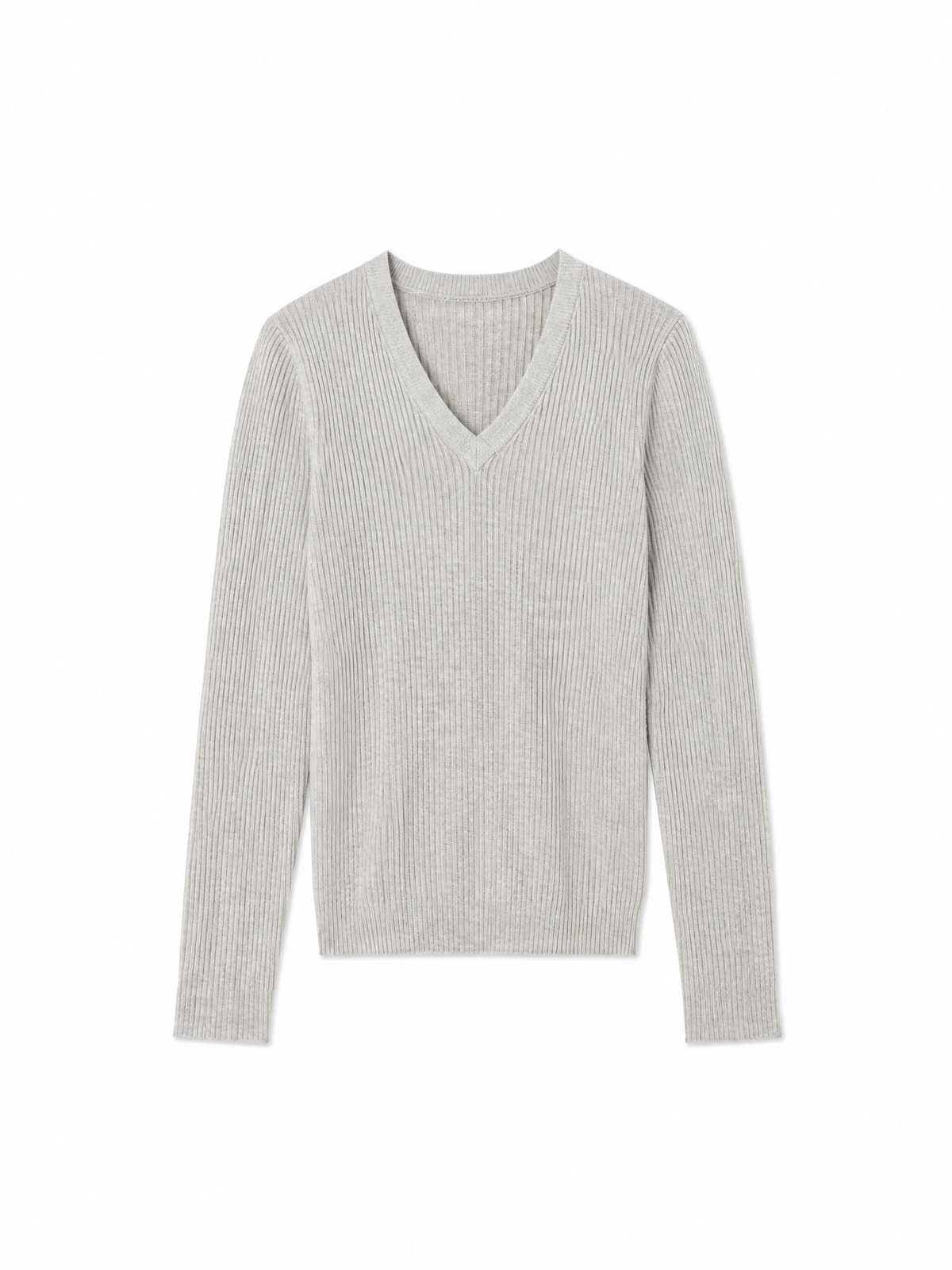 Ribbed V-neck knit sweater — Flat-lay view