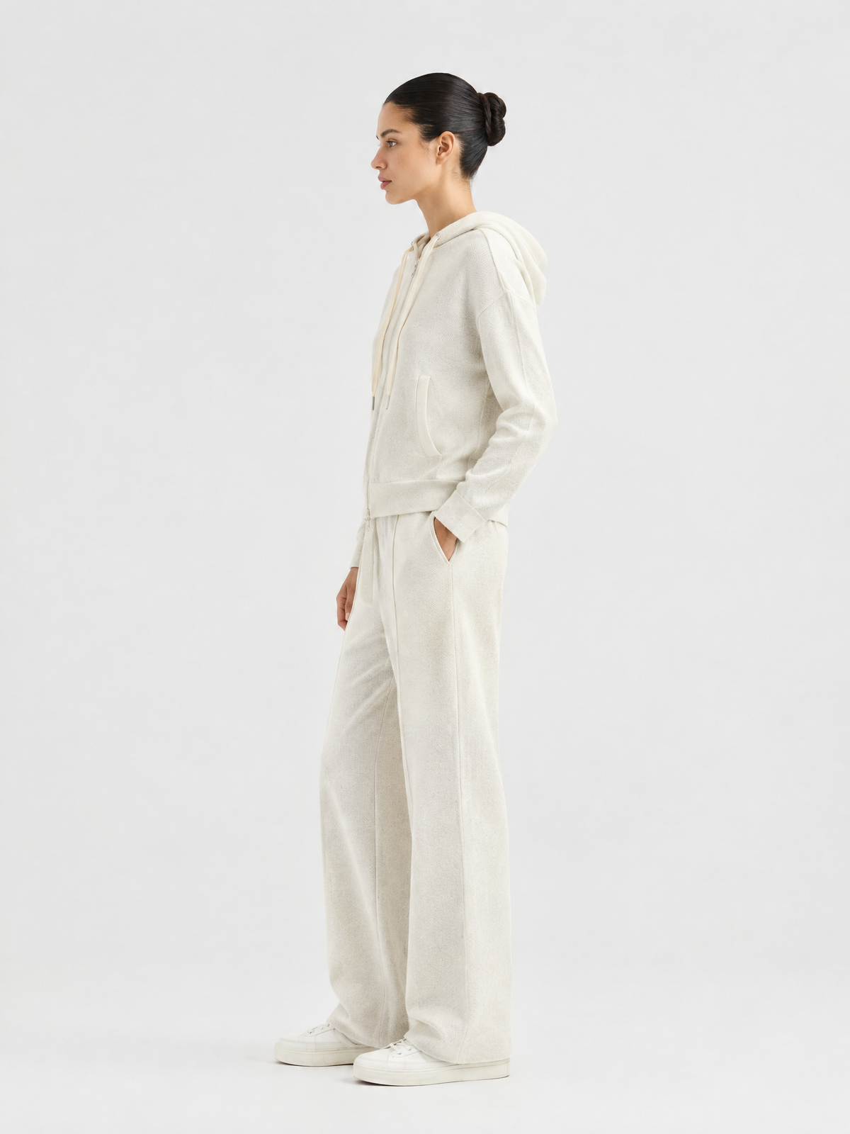 Half-zip knit hoodie — Side view
